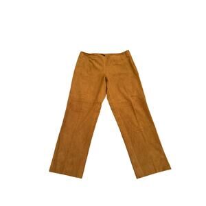 6 by Six Faux Suede Pants Brown Stretch Straight Leg Side Zip - Size 14